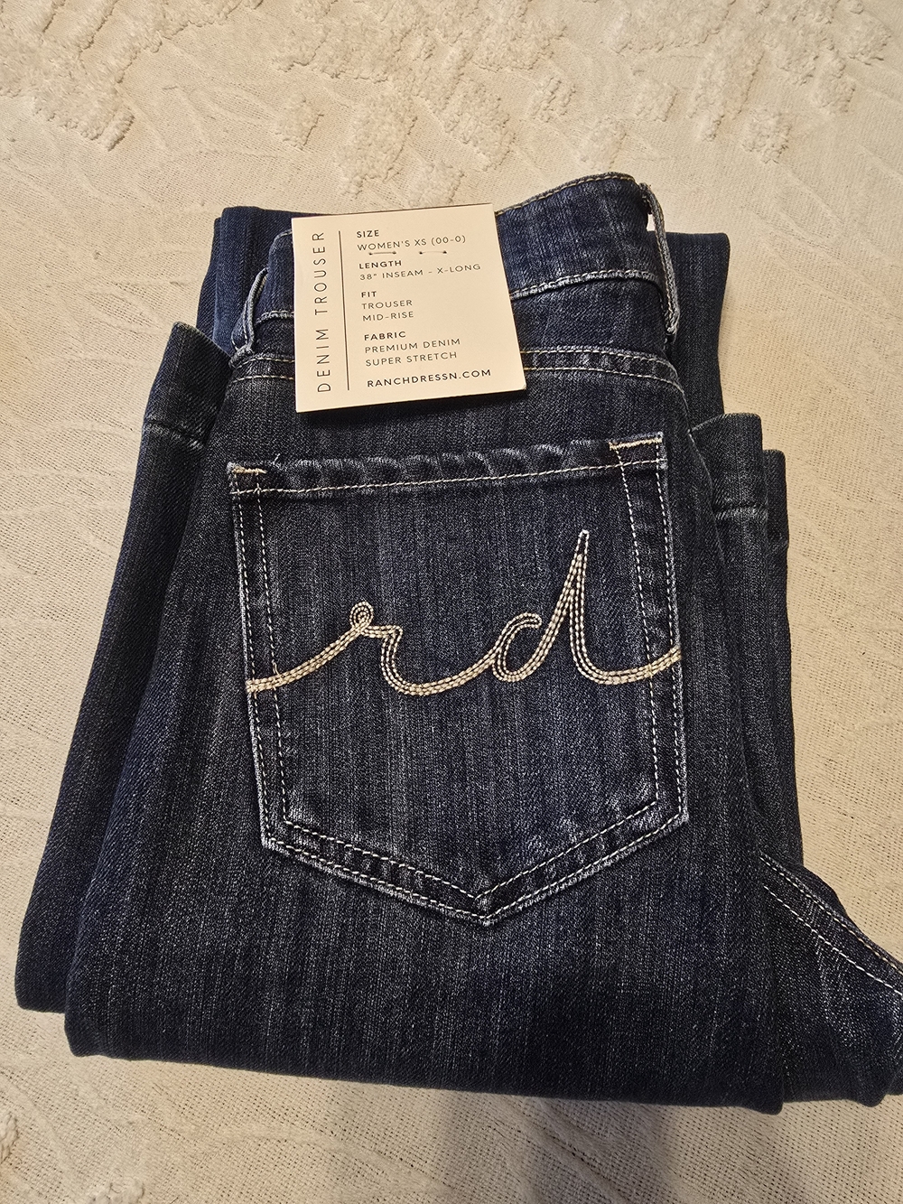 Dark Wash Denim Trouser Jeans with Embroidered Back Pocket Ranch Dressn